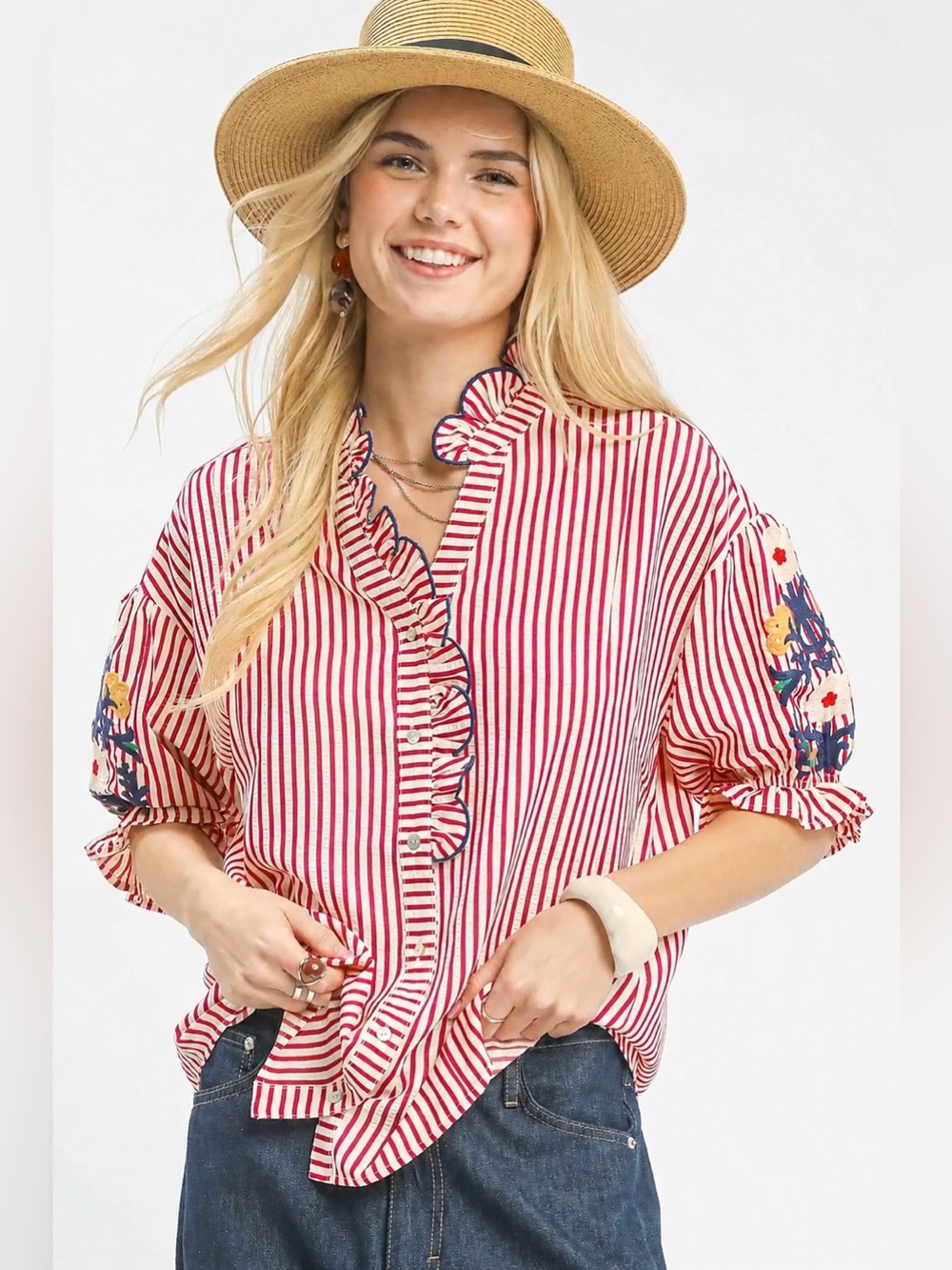 NEW Umgee PATTERN PLAY RUFFLE BLOUSE